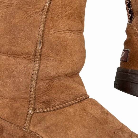UGG ULTIMATE TALL BRAID CHESTNUT BROWN BOOTS SHEARLING LINED SUEDE - 7 - Picture 7 of 12